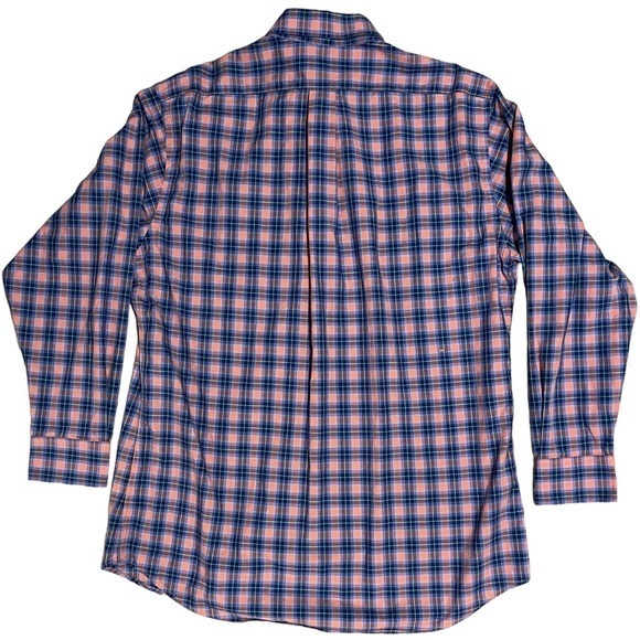 DONALD ROSS Button Down Golf Shirt Blue Orange Plaid Check Large 100% Cotton - Picture 3 of 9